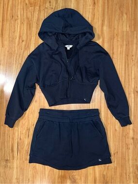 JoyLab Women’s Black Cropped Zip Hoodie and Skort Matching Set, Medium